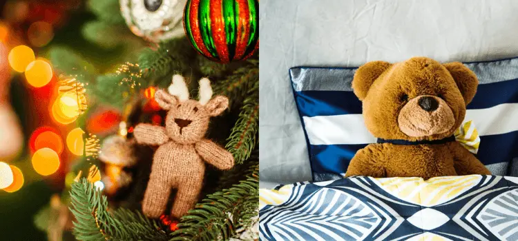 Stuffed toys decorated with the String Lights and blanket and pillow